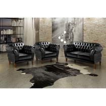 Duas Namoradeiras + Uma Poltrona Dom Pedro Chesterfield Vintage Retrô - PRETO