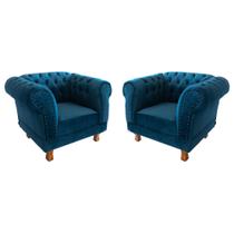 Duas Poltronas Chesterfield Capitonê Duque Veludo Azul Marinho Decoração, Recepção, Salas de Tv e Estar Duas Poltronas Chesterfield Capitonê Duque Veludo Azul Marinho Decoração, Recepção, Salas de Tv e Estar