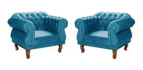 Duas Poltronas Chesterfield Elisabeth Capitonê - Suede Azul Thifany / SALA, RECEPÇÃO, BARBEARIA
