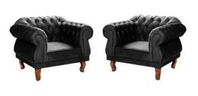 Duas Poltronas Chesterfield Elisabeth Capitonê - Suede Preto / SALA, RECEPÇÃO, BARBEARIA