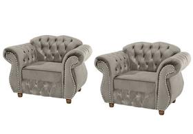 Duas Poltronas Chesterfield Merlo - Suede Cinza / Decoração, recepção , barbearia, sala tv estar Duas Poltronas Chesterfield Merlo - Suede Cinza / Decoração, recepção , barbearia, sala tv estar