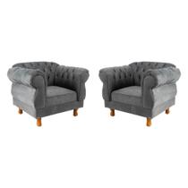 Duas Poltronas Elisabeth Chesterfield Capitone Suede Cinza Decorativa / Sala, Tv, Estar, Recepção