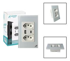 Duas Tomadas Inteligentes Com Entradas USB e Tipo C, Smart, Conexão Wifi, Controle Por Aplicativo E RF, Em Acabamento De Vidro