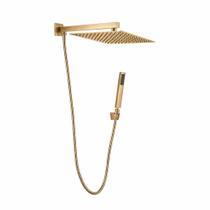 Ducha 20x20 Slim Fina + braço com desviador Dourado Escovado Ducha 20x20 Slim Fina + braço com desviador Dourado Escovado