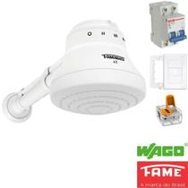 Ducha 6800W 220V com cano 30cm Disjuntor 32A Placa 4x2 Fame e Conector para Chuveiro Wago