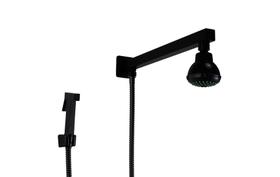 Ducha 7 cm Flat em ABS Redondo Preto Fosco com Cano de Parede e Desviador com Chuveirinho de Mão em Metal Ducha 7 cm Flat em ABS Redondo Preto Fosco com Cano de Parede e Desviador com Chuveirinho de Mão em Metal
