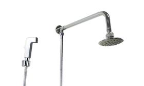 Ducha ABS 10 cm com Cano 90 Graus de Parede e Chuveirinho Manual em ABS Ducha ABS 10 cm com Cano 90 Graus de Parede e Chuveirinho Manual em ABS