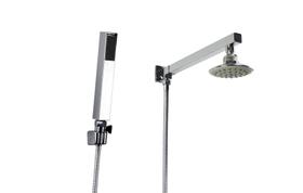 Ducha ABS 10 cm Redonda com Cano de Parede 30 cm e Desviador com Ducha Manual em ABS com Trava