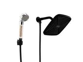 Ducha ABS Black Matte 21 cm Quadrado com Chuveirinho Manual com Esferas Ionizantes e Trava