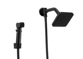 Ducha ABS Flatt Preto com Desviador e Ducha de Mão c/ Trava