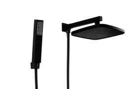 Ducha ABS Preto Fosco 21 cm com Cano de Parede Curto e Ducha Manual em ABS Retangular com 3 Jatos