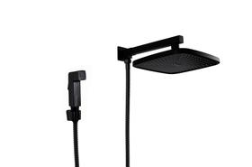 Ducha ABS Preto Fosco com Cano Curto de Parede com Desviador e Chuveirinho Manual em ABS Quadrado