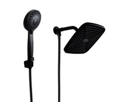 Ducha ABS Preto Fosco Quadrada 21 cm com Chuveirinho Manual Redonda com Trava em ABS