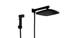 Ducha Black 21 cm Quadrada em ABS com Cano de Parede e Desviador Com chuveirinho Manual com Trava Ducha Black 21 cm Quadrada em ABS com Cano de Parede e Desviador Com chuveirinho Manual com Trava