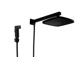 Ducha Black ABS Quadrada 21 cm com Desviador Embutido e Chuveirinho em AbS