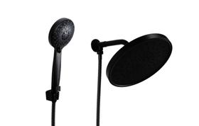 Ducha Black em ABS Redonda 25 cm com Cano Braço Suporte Parede com Duchinha Manual com 3 Jatos em ABS Ducha Black em ABS Redonda 25 cm com Cano Braço Suporte Parede com Duchinha Manual com 3 Jatos em ABS