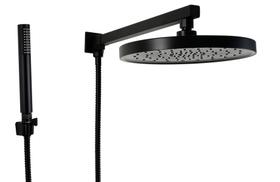 Ducha Black Matte ABS Redonda 25cm c/ Braço Quadrado e Desviador com Duchinha Bastão - AMG Metais