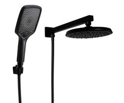Ducha Black Matte Redonda 21 cm em ABS com Chuveirinho Manual Preto Fosco com Trava em ABS - AMG Metais