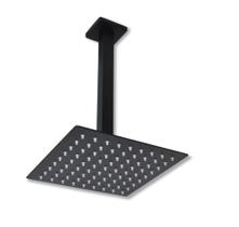 Ducha Black Matte Slim Quadrada 20 cm com Braço de Teto Preto Fosco
