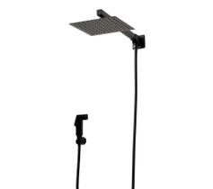 Ducha Chuveiro 20 cm Preto Fosco Com Desviador e Ducha de Mão Black Matte