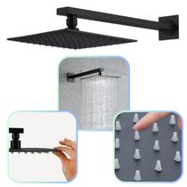 Ducha Chuveiro 20x20 em Metal Inox + Braço Prolongador Solar Black Matte Gás Banheiro Área Externa Ducha Chuveiro 20x20 em Metal Inox + Braço Prolongador Solar Black Matte Gás Banheiro Área Externa