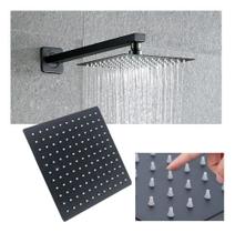 Ducha Chuveiro 20x20 em Metal Inox + Braço Prolongador Solar Black Matte Gás Banheiro Área Externa