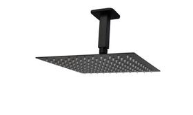 Ducha Chuveiro 25x25 cm Quadrada Preto Fosco com Braço 10 cm de Teto Black Matte