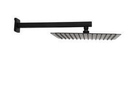 Ducha Chuveiro 30 cm Slim Quadrada Black Matte em Inox com Braço de Parede Quadrado Preto Fosco