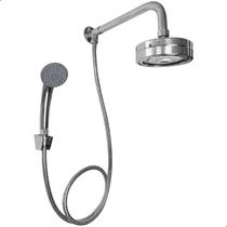 Ducha Chuveiro Autolimpante Redondo Cromado Articulável Com Chuveirinho de Mão Haste Curvada 25cm Inox Para Aquecedor a Gás Derivador Parade Banheiro