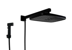 Ducha Chuveiro Black Matte em ABS Retangular com Duchinha Manual com Trava Ducha Chuveiro Black Matte em ABS Retangular com Duchinha Manual com Trava