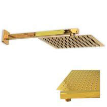 Ducha Chuveiro Dourado Slim Quadrado 20x20 Suporte Parede Banheiro Area Externa Banho Piscina Ducha Chuveiro Dourado Slim Quadrado 20x20 Suporte Parede Banheiro Area Externa Banho Piscina