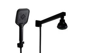 Ducha Chuveiro em ABS Black 7 cm com Bicos em Silicone com Chuveirinho Manual Preto Fosco com Trava Ducha Chuveiro em ABS Black 7 cm com Bicos em Silicone com Chuveirinho Manual Preto Fosco com Trava