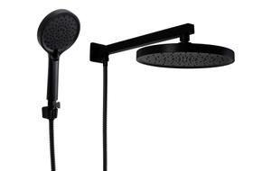 Ducha Chuveiro em ABS Preto Fosco 25 cm com Duchinha Manual Redonda com Trava em ABS Ducha Chuveiro em ABS Preto Fosco 25 cm com Duchinha Manual Redonda com Trava em ABS