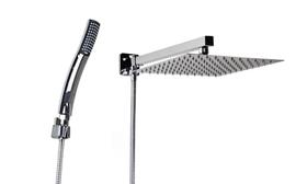 Ducha Chuveiro em inox 304 Quadrado com Desviador Stop Total e Chuveirinho Manual em ABS com Trava Cromado