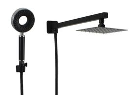 Ducha Chuveiro Inox 15 cm Preto Fosco com Desviador e Chuveirinho de Mão ABS com 3 Jatos