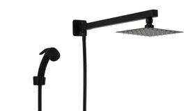 Ducha Chuveiro Inox 15 cm Preto Fosco com Desviador e Chuveirinho de Mão de ABS com Trava