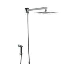Ducha Chuveiro Inox 304 20x20 Cm Com Desviador E Ducha De Mão Ducha Chuveiro Inox 304 20x20 Cm Com Desviador E Ducha De Mão