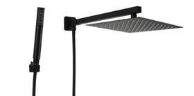 Ducha Chuveiro Inox 304 25x25 cm Preto Fosco Quadrado com Chuveirinho de Mão em ABS Bastão