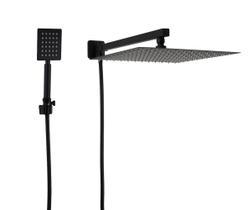 Ducha Chuveiro Inox 304 30x30 cm Preto Fosco com Desviador e Chuveirinho de Mão em Inox