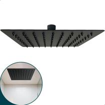 Ducha Chuveiro Inox Preto Fosco De Teto 20x20 Com Niple Ducha Slim Cascata a Gas Quadrado 20cm Banheiro