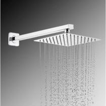 Ducha Chuveiro Inox Quadrada 20cm 20x20 Com Braço De 38cm