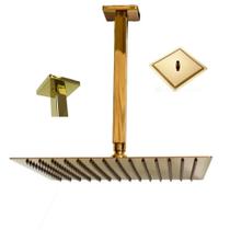 Ducha Chuveiro Inox Slim Dourado Teto 20x20 Quadrado Suporte Banheiro Area Externa Piscina Luxo