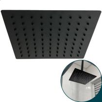 Ducha Chuveiro Preto Fosco 20x20 Quadrado Aço Inox Sem Braço Ducha Slim Cascata a Gas 20cm Sem Suporte Banheiro