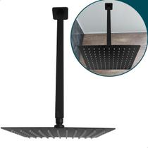 Ducha Chuveiro Preto Fosco 20x20 Slim Inox quadrado Braço de Teto vertical banheiro Ducha Chuveiro Preto Fosco 20x20 Slim Inox quadrado Braço de Teto vertical banheiro