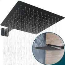 Ducha Chuveiro Preto Fosco 25x25 Slim Aço Inox quadrado Braço suporte de parede banheiro