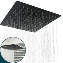 Ducha Chuveiro Preto Fosco 30x30 Quadrado Aço Inox Sem Braço Ducha Slim Cascata a Gas 30cm Sem Suporte Banheiro
