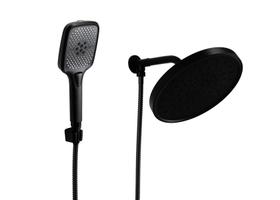 Ducha Chuveiro Preto Fosco em ABS Redonda com Cano Suporte de Parede com Chuveirinho Manual em ABS Ducha Chuveiro Preto Fosco em ABS Redonda com Cano Suporte de Parede com Chuveirinho Manual em ABS