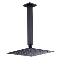 Ducha Chuveiro Quadrado 20x20 Inox Preto Fosco Suporte Teto Banheira Piscina Area Externa Banheiro Luxo