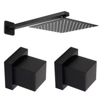 Ducha Chuveiro Quadrado 20x20cm Inox 304 Preto com Braço + Acabamento de Registro para Chuveiro