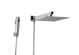 Ducha Chuveiro Quadrado 25 cm em Inox 304 com Desviador Stop Total com Chuveirinho Manual em ABS Cromado Ducha Chuveiro Quadrado 25 cm em Inox 304 com Desviador Stop Total com Chuveirinho Manual em ABS Cromado